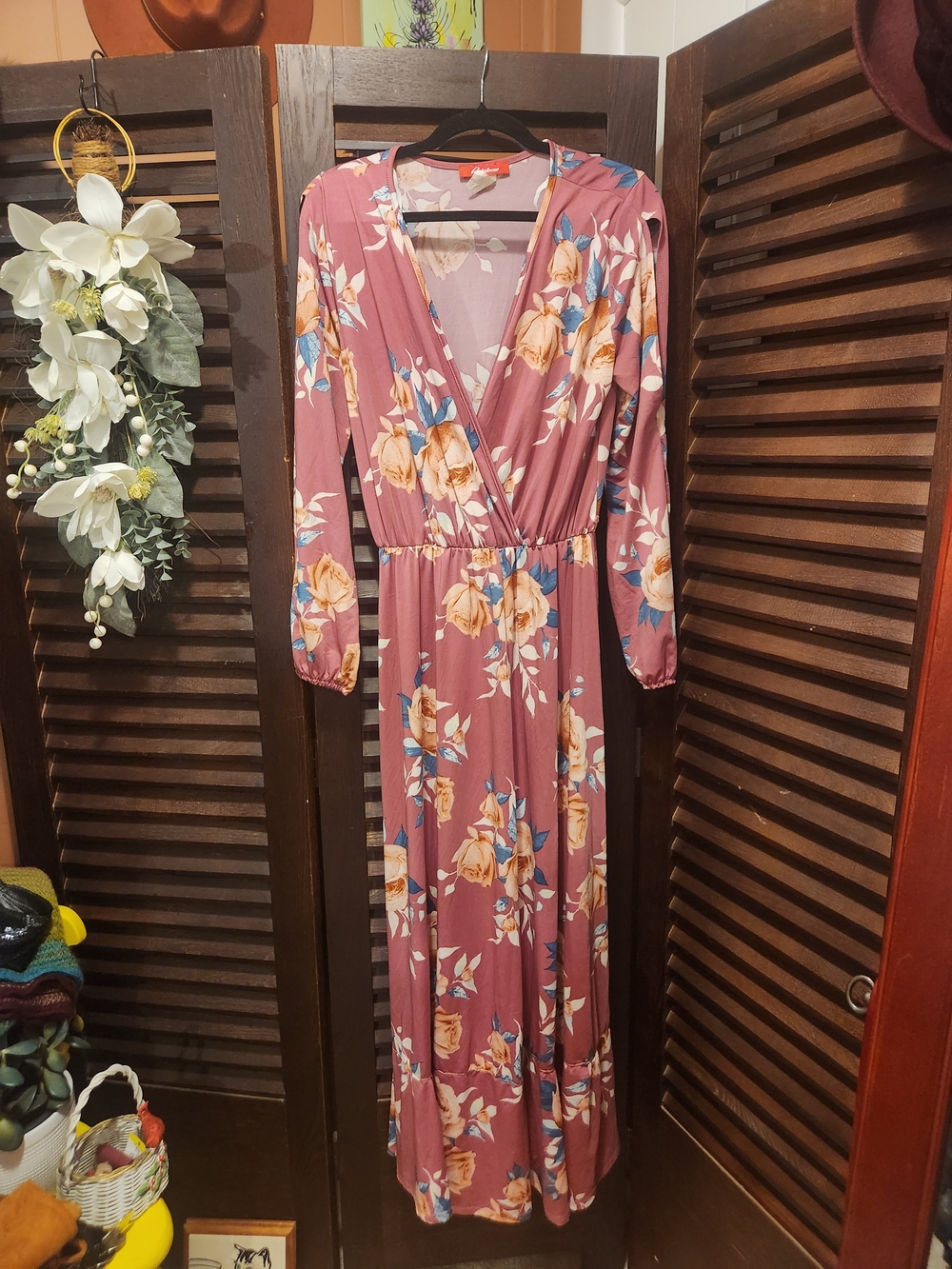 Rainbow Rose-Pink Floral Wrap Maxi Dress
